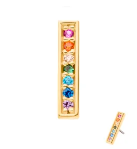 14kt Gold Colorful CZ Bar Threadless Top