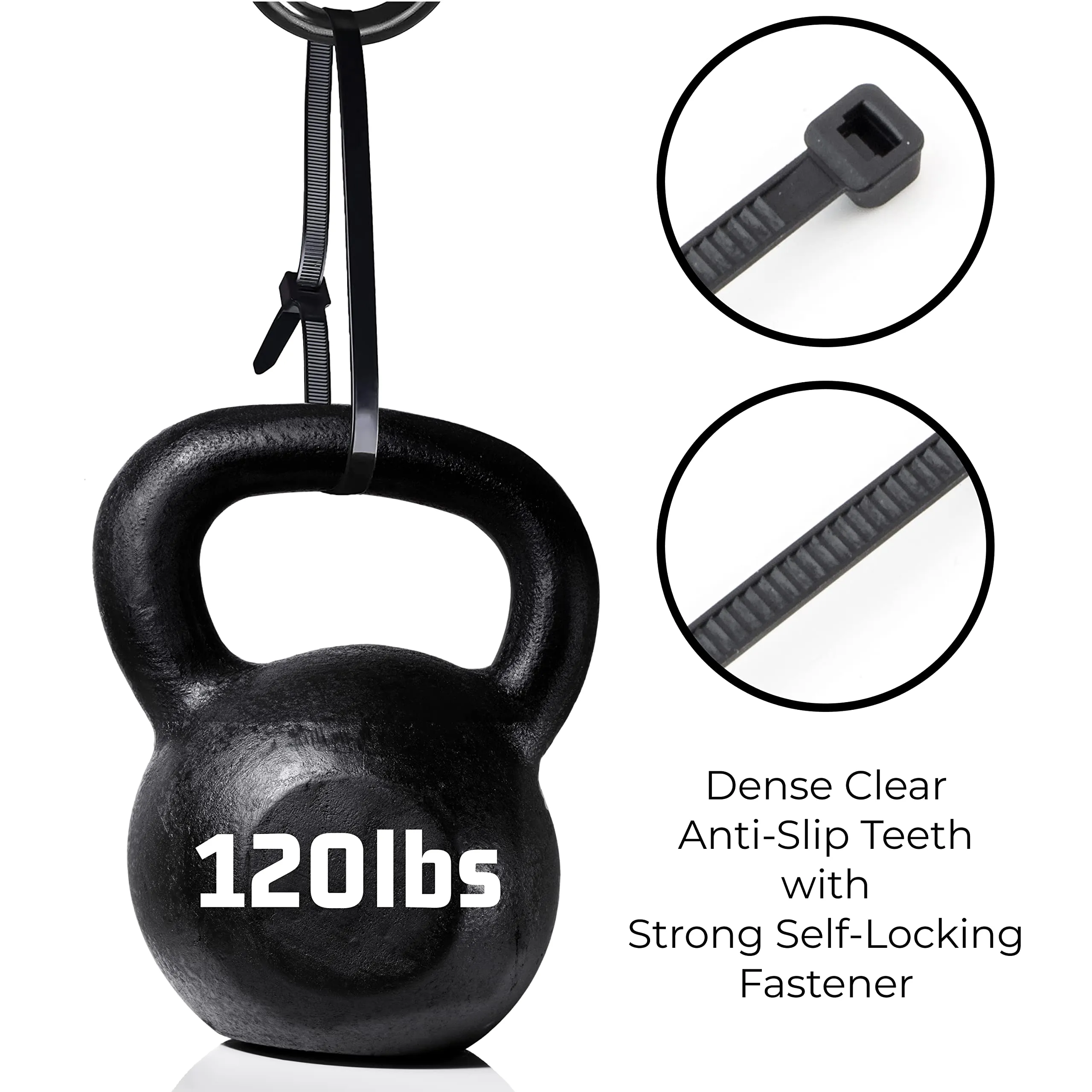 15" Black Zip Cable Ties (100 Pack), 120Lbs Tensile Strength - Heavy Duty, SelfLocking