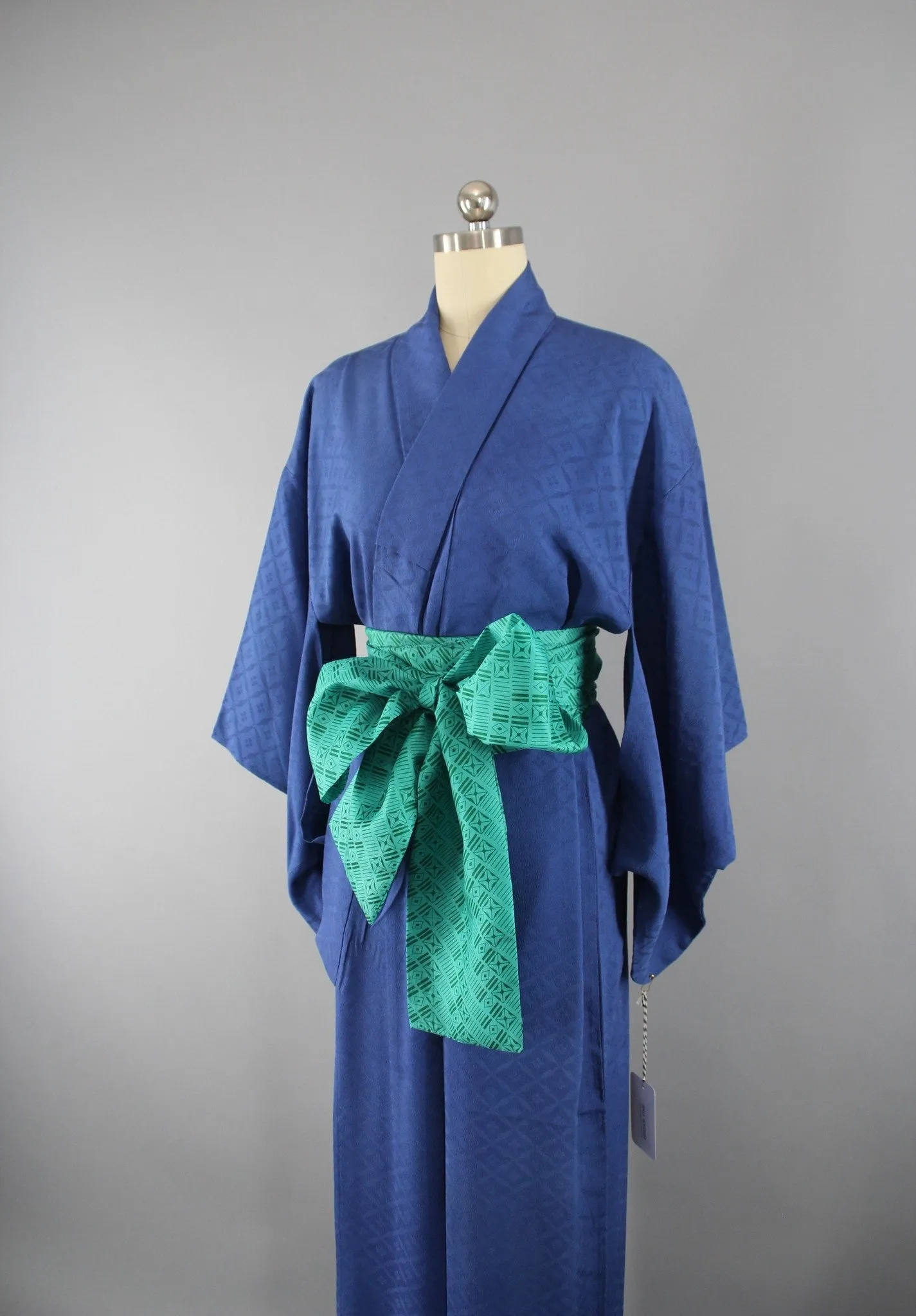 1950s Vintage Silk Kimono Robe / Bright Blue