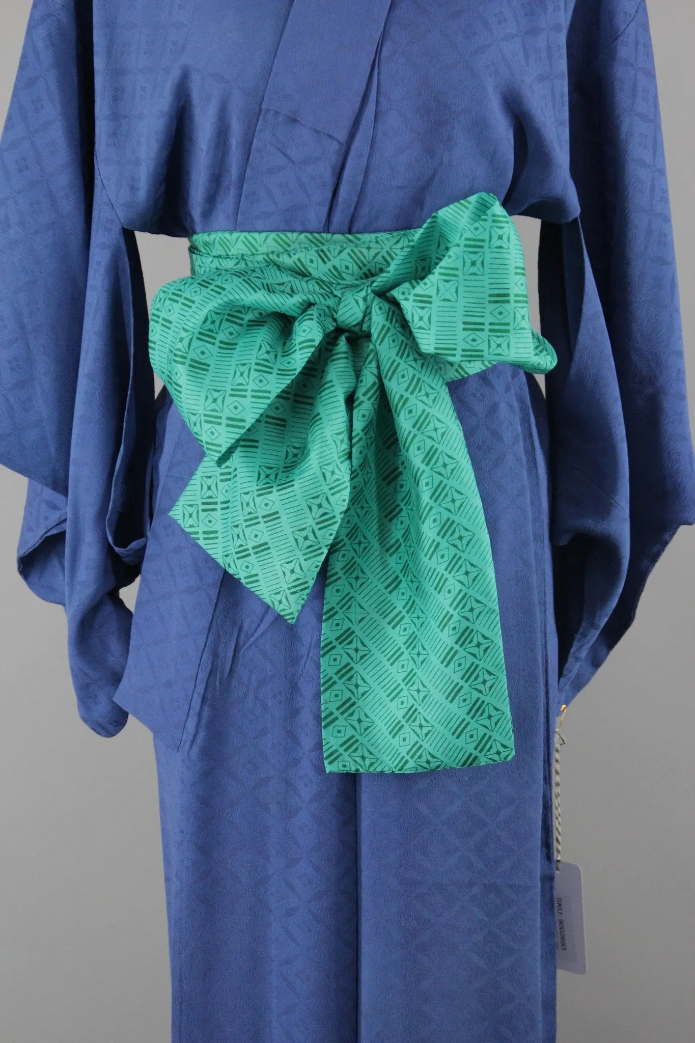 1950s Vintage Silk Kimono Robe / Bright Blue