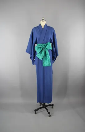 1950s Vintage Silk Kimono Robe / Bright Blue