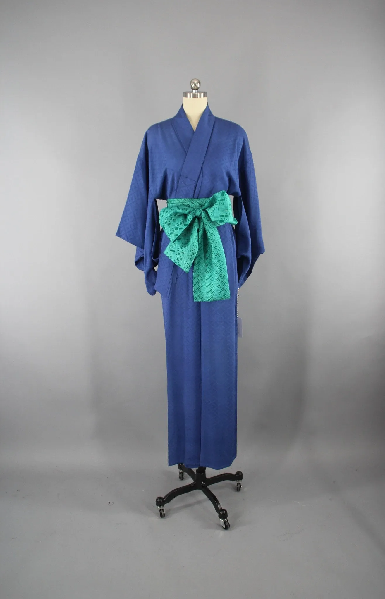 1950s Vintage Silk Kimono Robe / Bright Blue