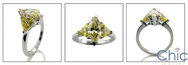3 Stone 1 Ct Marquise Canary Triangles Cubic Zirconia 14K White Gold Ring