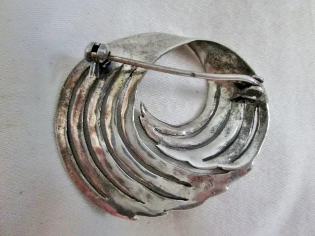 925 STERLING SILVER Deco Nouveau Abstract Swirl BROOCH PIN MARCASITE 9.7g