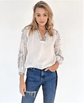 Annecy Linen Blend Blouse in White