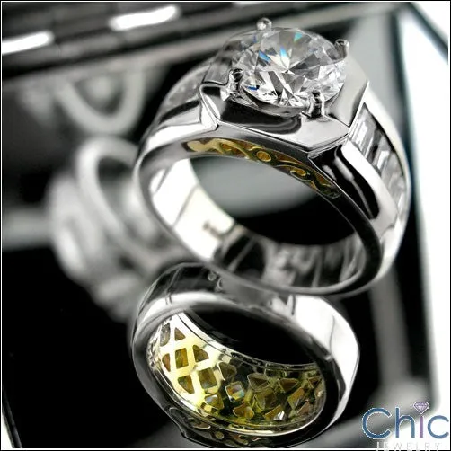 Anniversary 2 Ct Round Center Channel Baguettes Cubic Zirconia Cz Ring