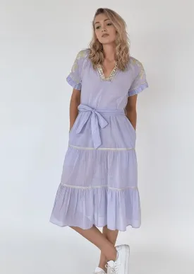 Antibes Linen Blend Midi Dress in Blue