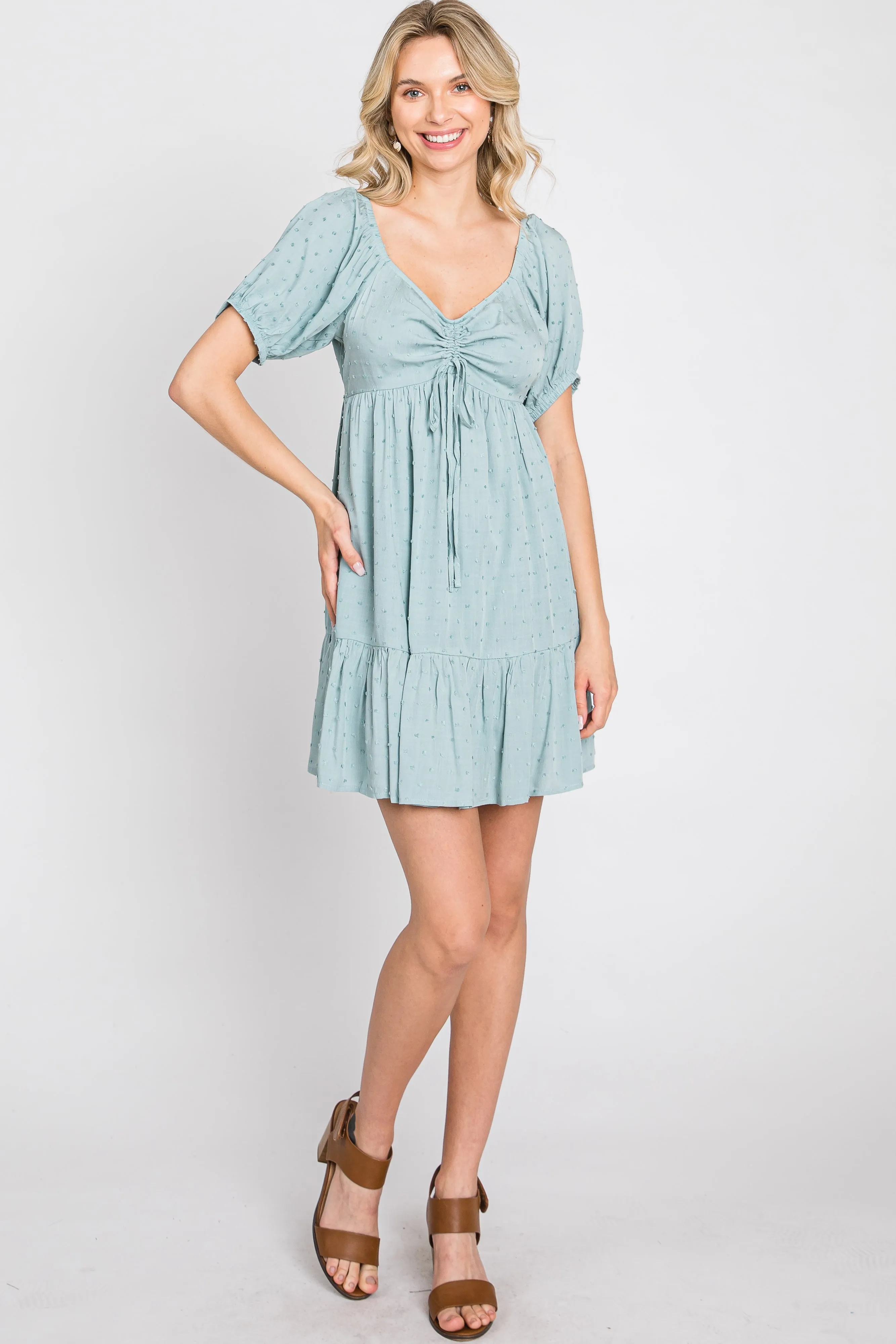 Aqua Swiss Dot Sweetheart Dress
