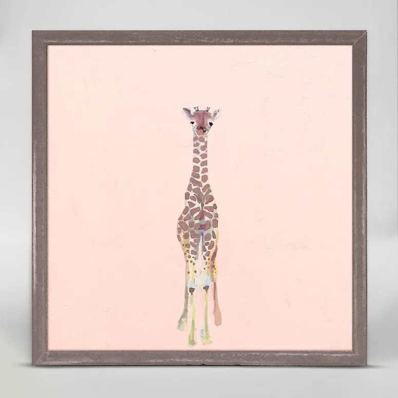 Baby Giraffe On Pink Mini Framed Canvas