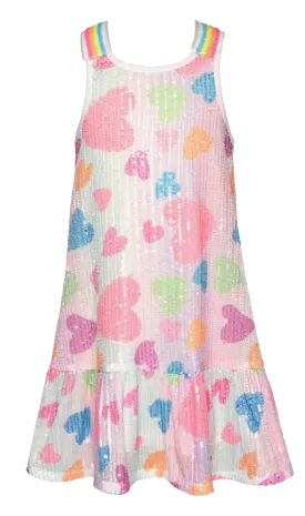 Baby Sara - Pastel Striped Sequin Heart A-Line Dress