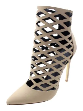 Beige Womens Caged High Heel Bootie Pumps