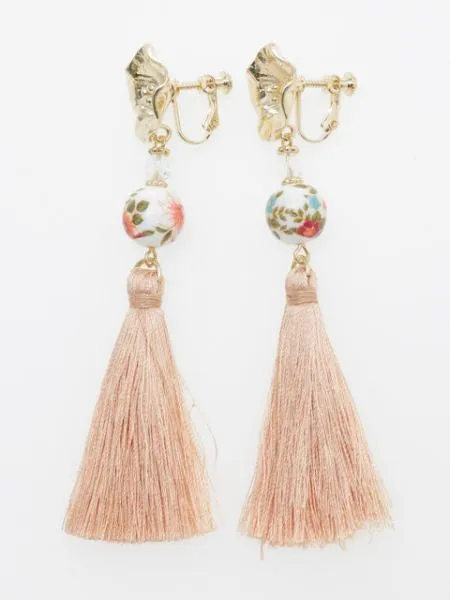Bellflower Ball Tassel Clip Earrings