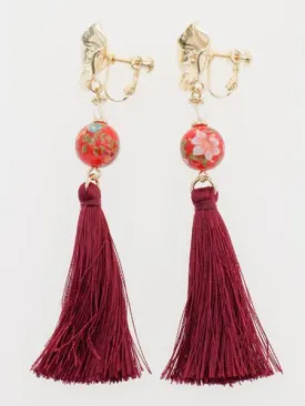 Bellflower Ball Tassel Clip Earrings