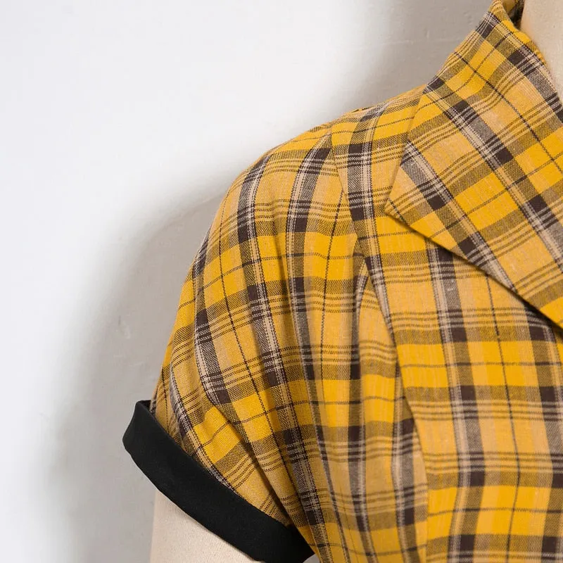 BerriesJam - 2024 Plaid Button Up High Waist Belted A Line Elegant Dress
