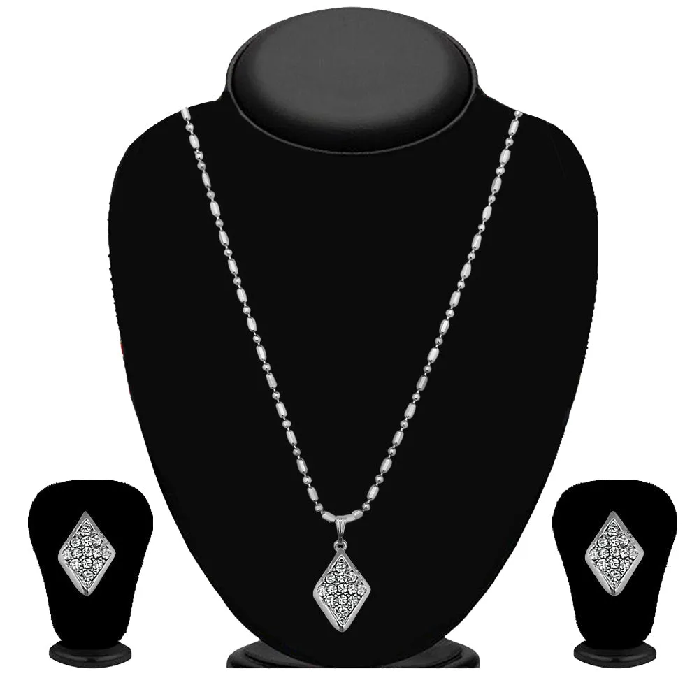 Bhavi Jewels Silver Plated Austrian Stone Pendant Set