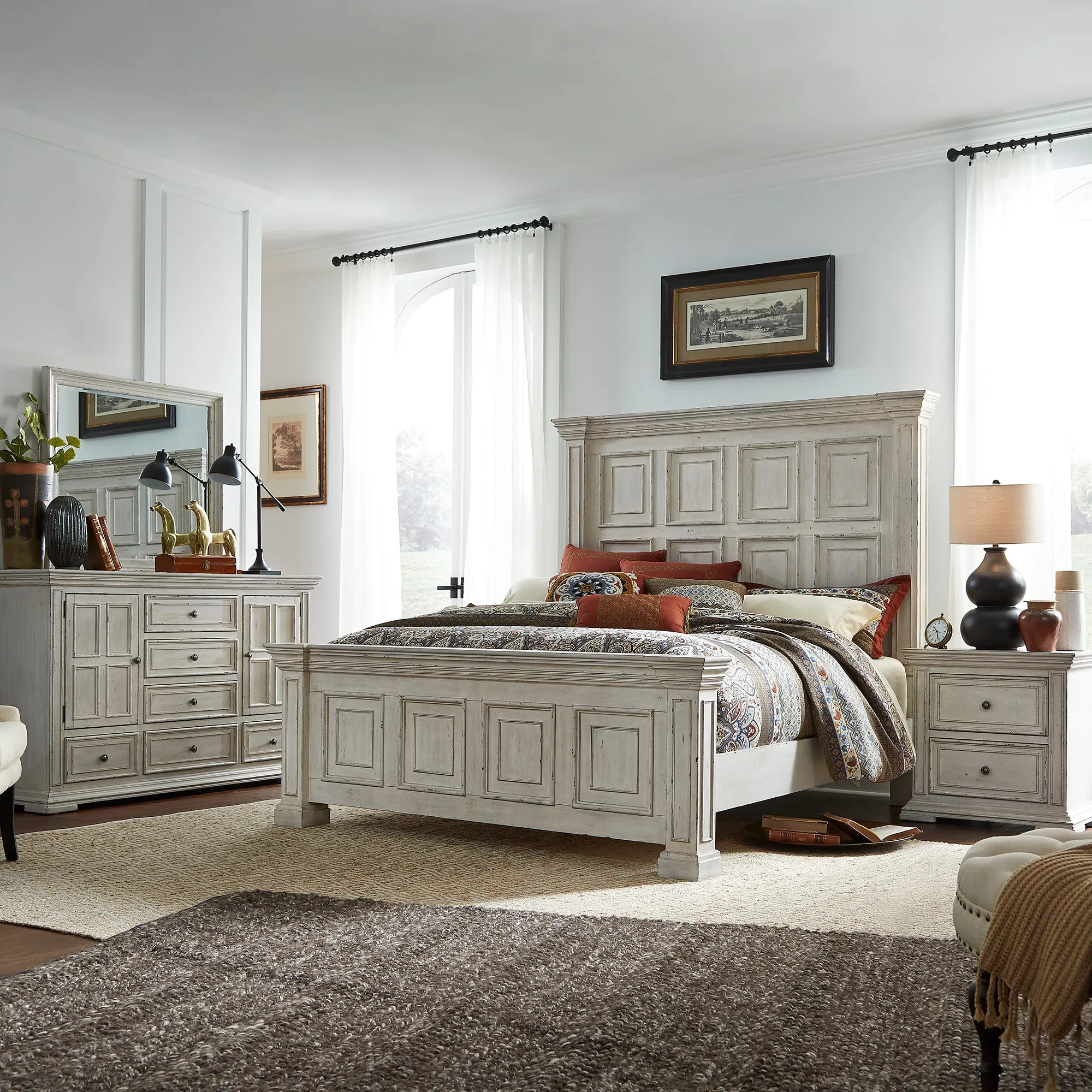 Big Valley 361W-BR-CPBDMN King California Panel Bed, Dresser & Mirror, Night Stand