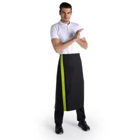 Manelli Black Apron with Lime Stripe - 35.43 Inches, Durable Kitchen Wear