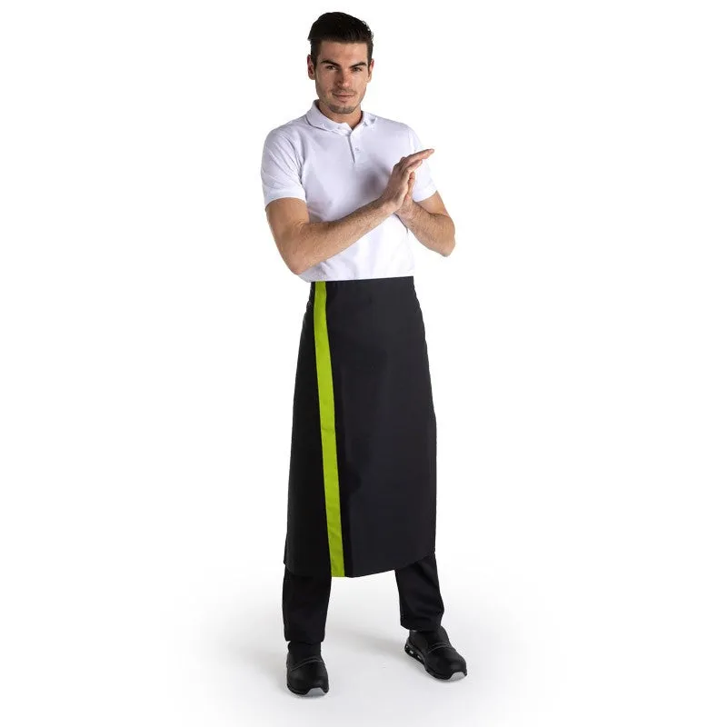 Manelli Black Apron with Lime Stripe - 35.43 Inches, Durable Kitchen Wear