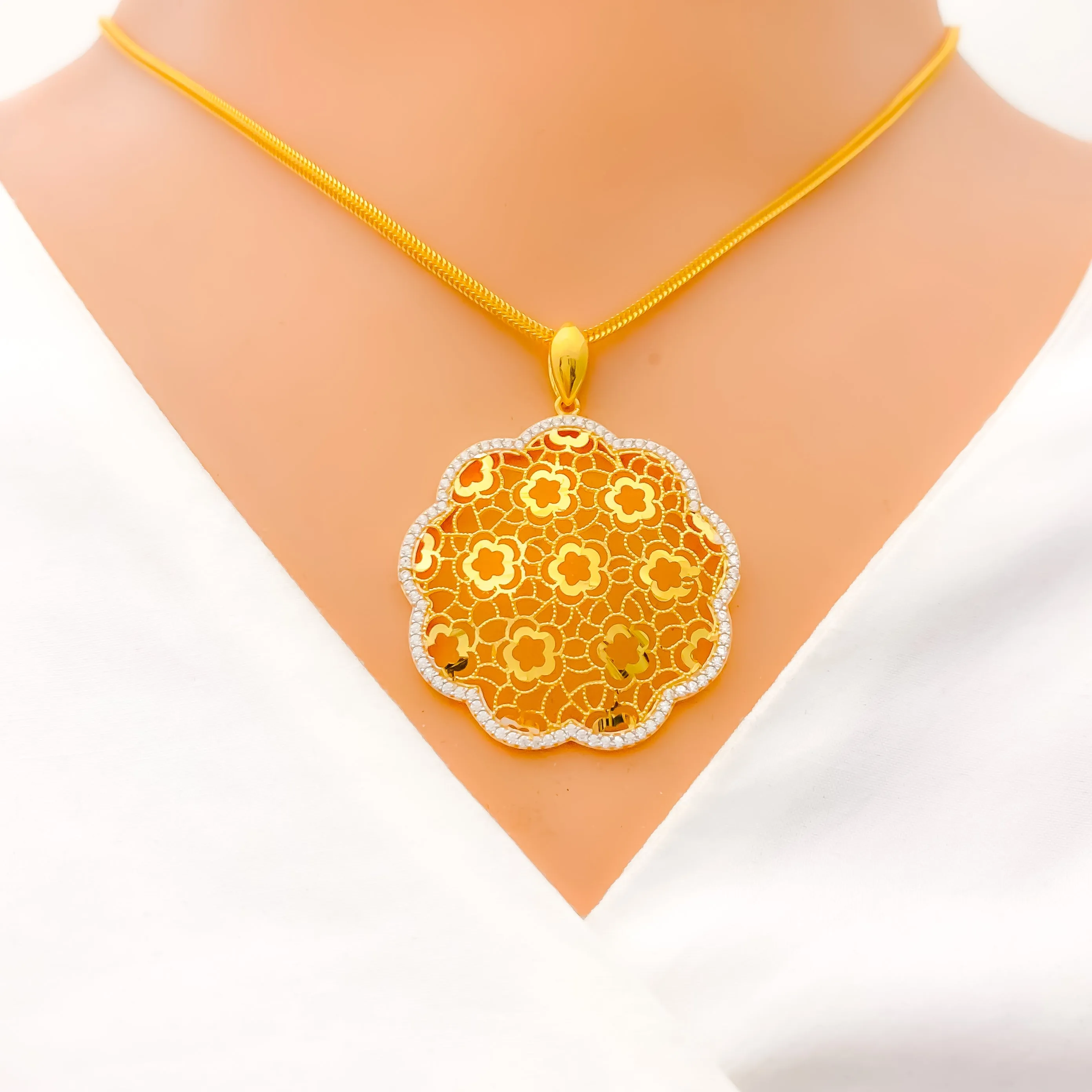 Blooming CZ Lined Flower Pendant Set