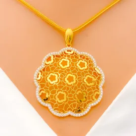 Blooming CZ Lined Flower Pendant Set