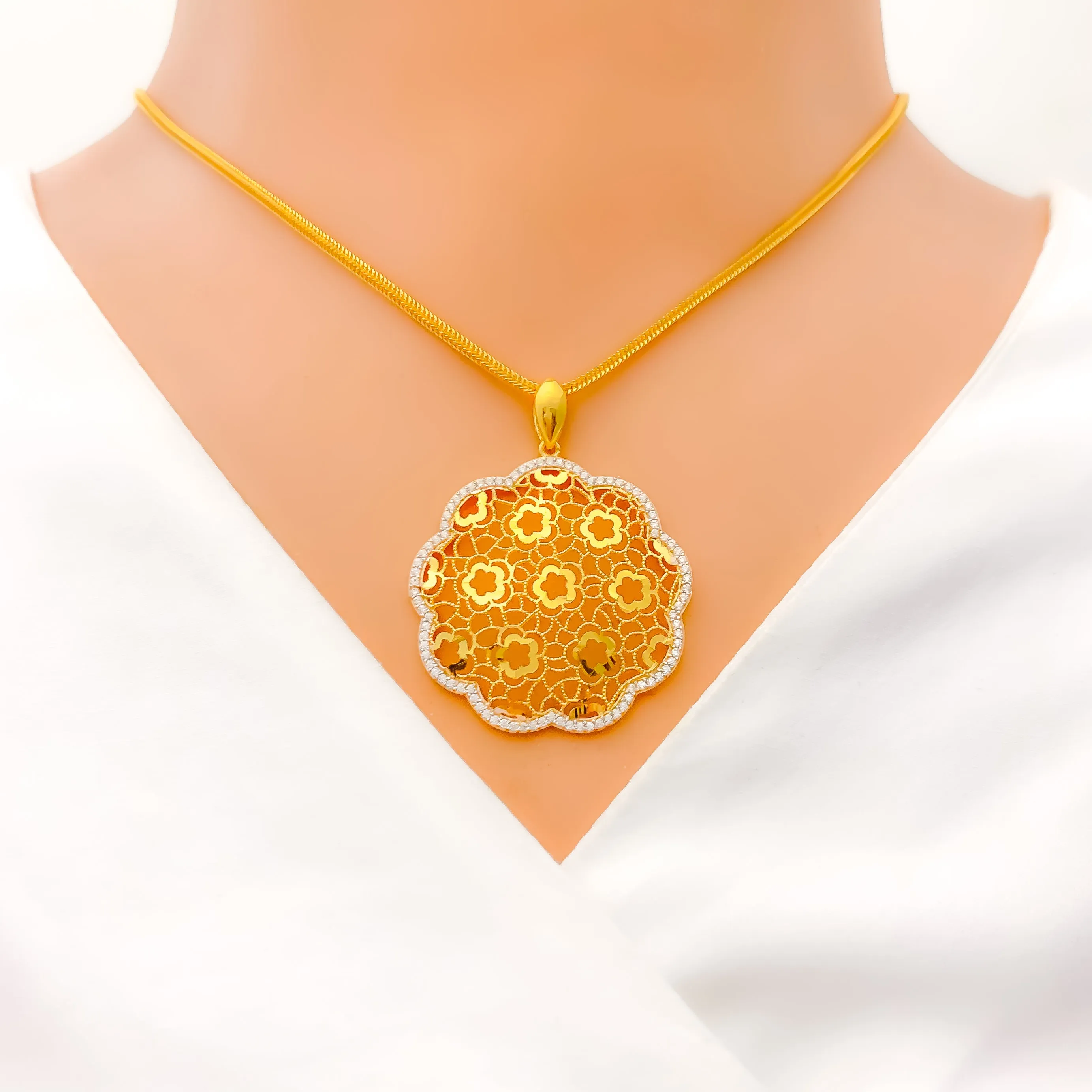 Blooming CZ Lined Flower Pendant Set