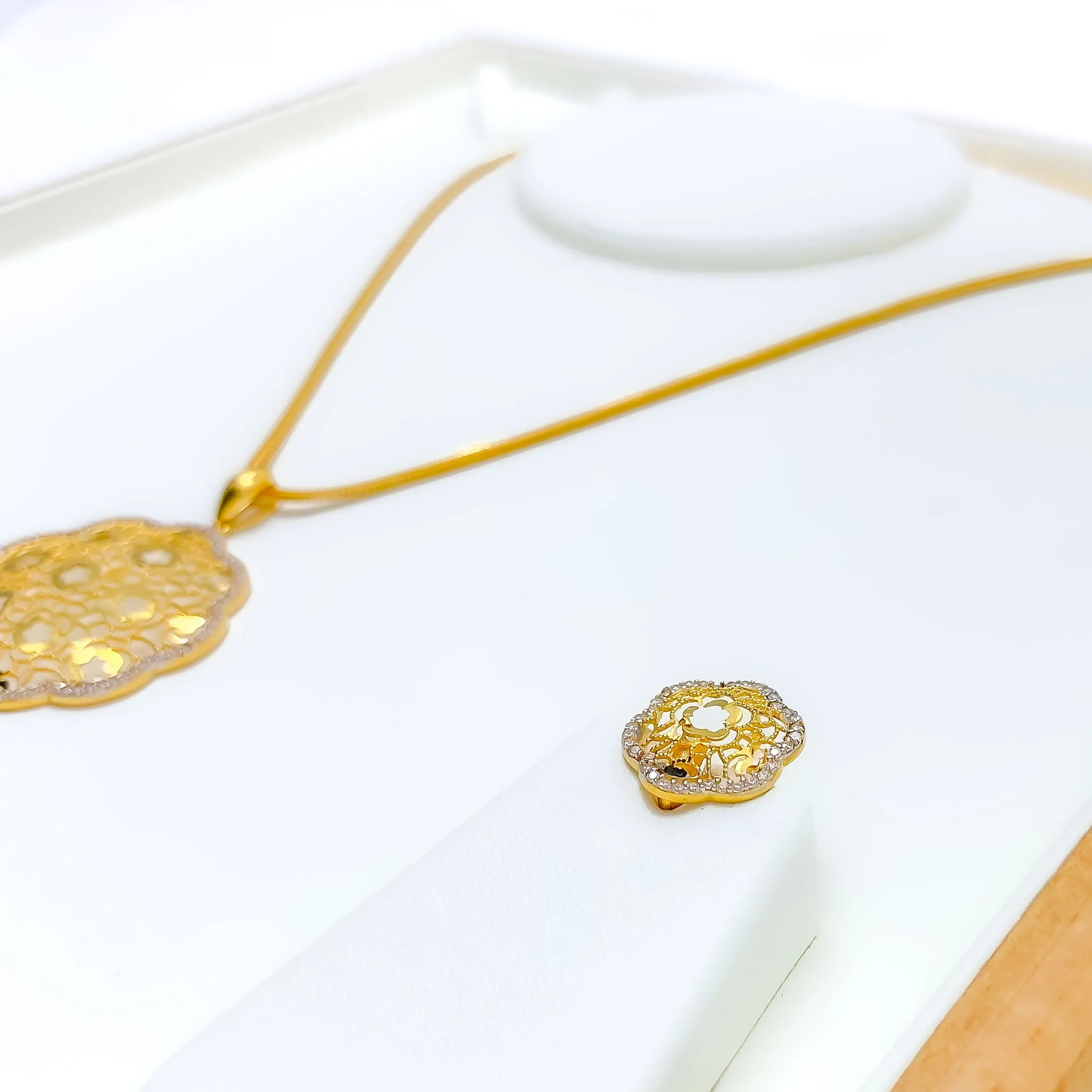 Blooming CZ Lined Flower Pendant Set