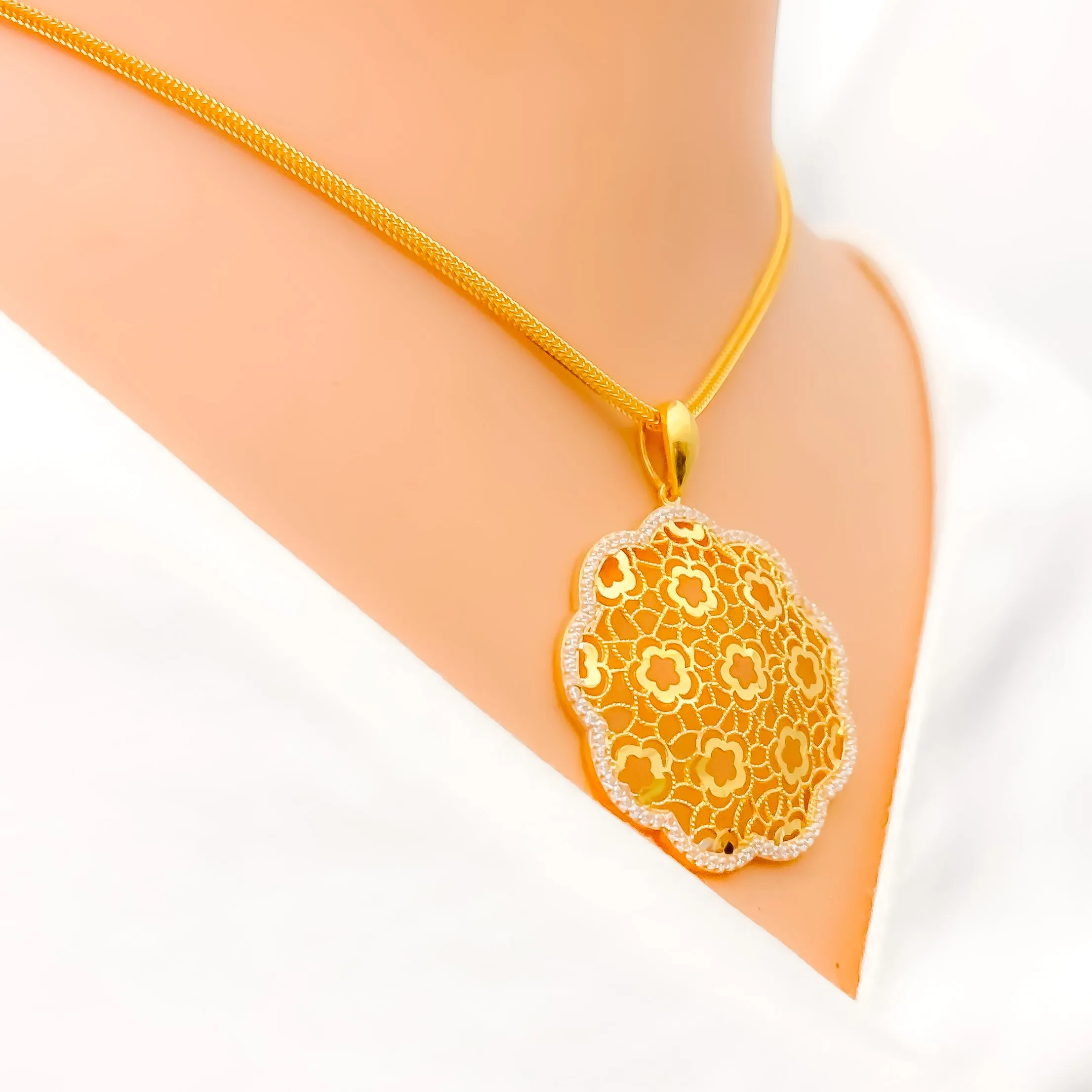 Blooming CZ Lined Flower Pendant Set