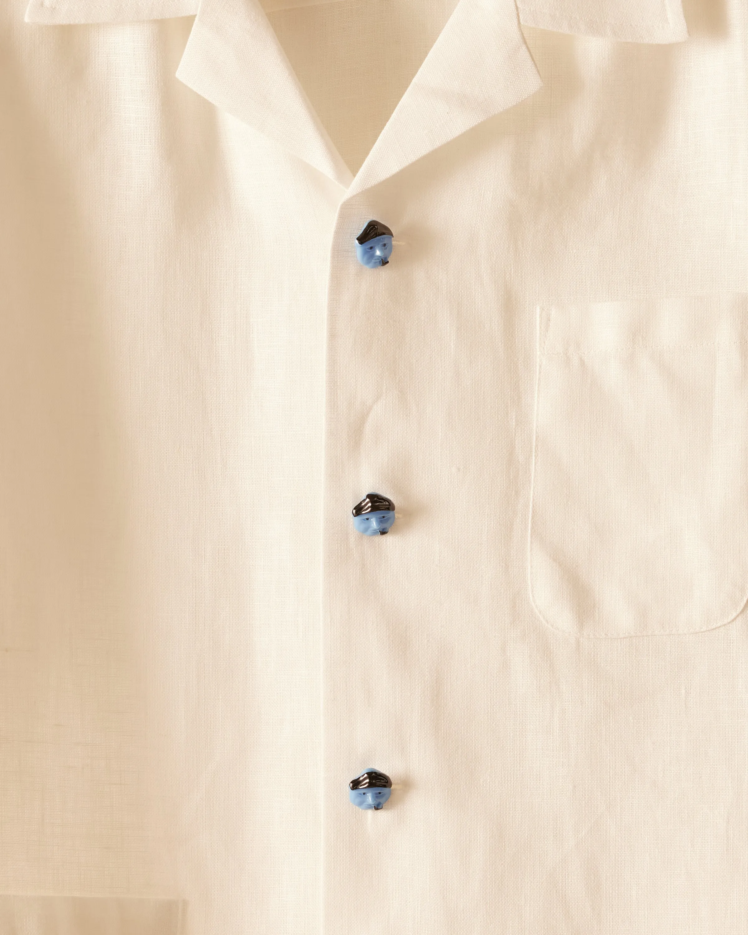 Blue Sailor Button Short Sleeve Shirt - White