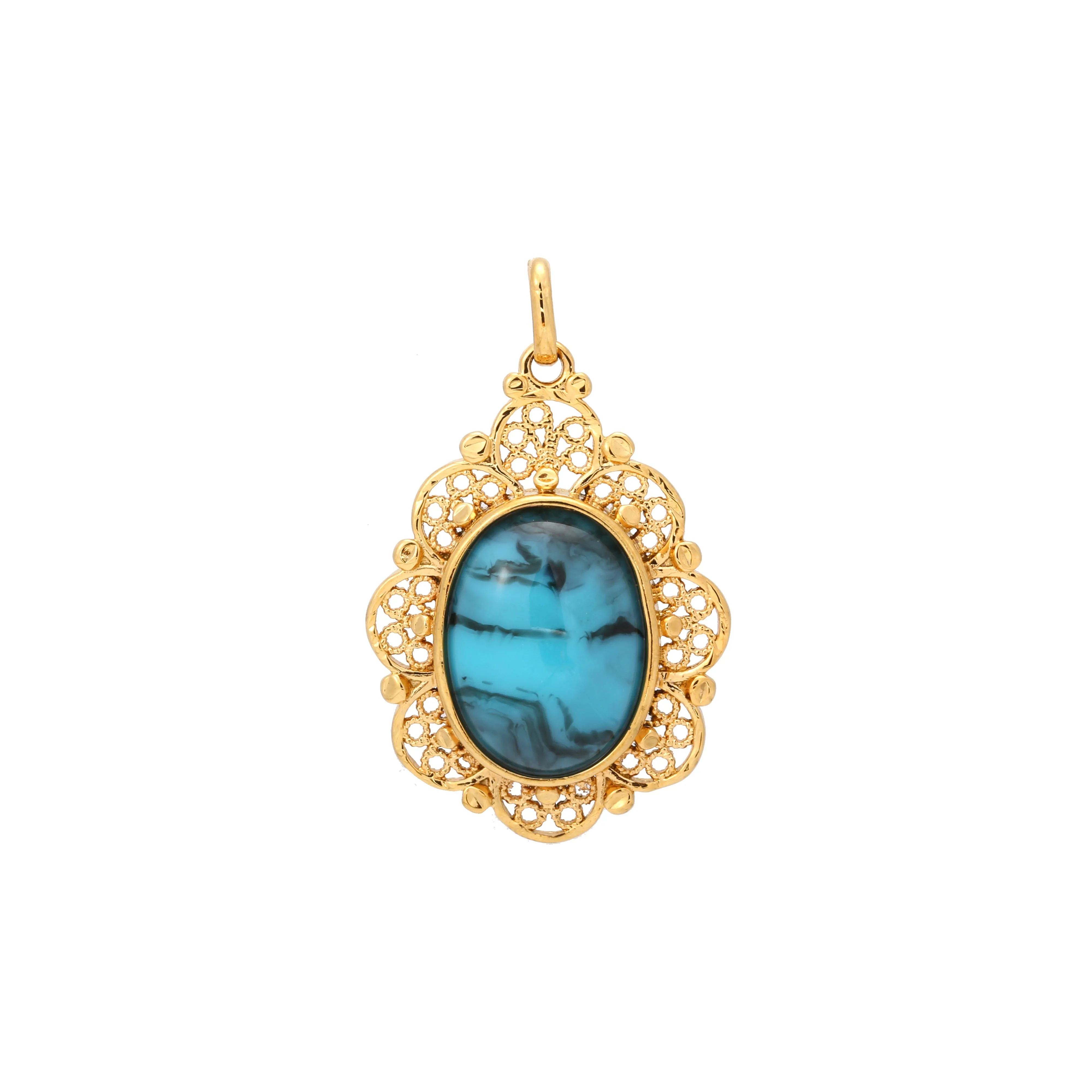 Cabochon colorful Onyx 18K Gold pendant