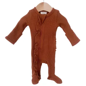 Caramel Organic Waffle Ruffle Zip Footie