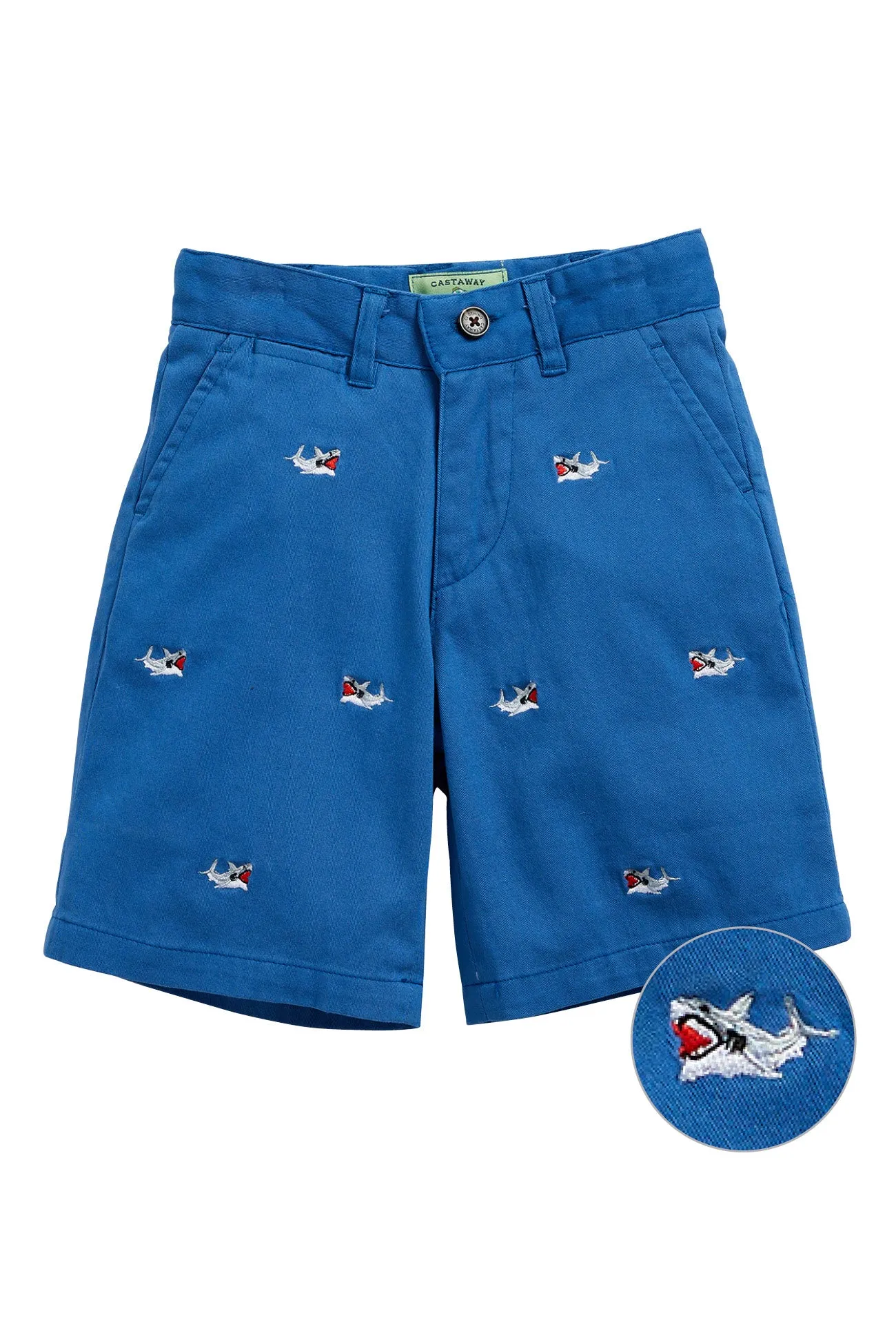 Castaway Boys Jetties Short Deep Ocean Blue w/ Great White Shark