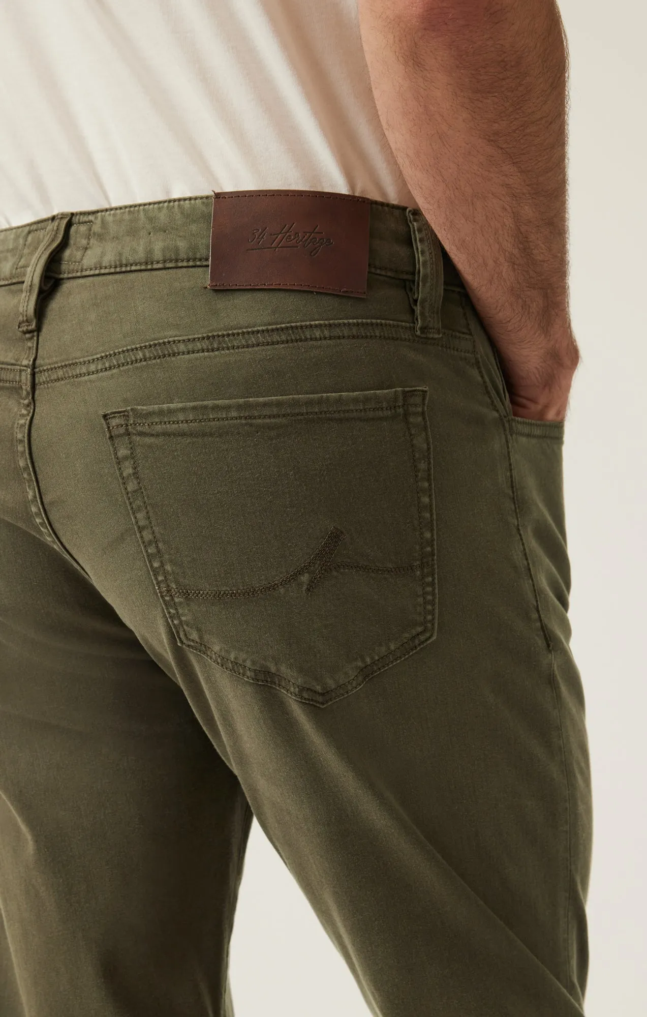 Charisma Relaxed Straight Pants in Dark Olive Twill
