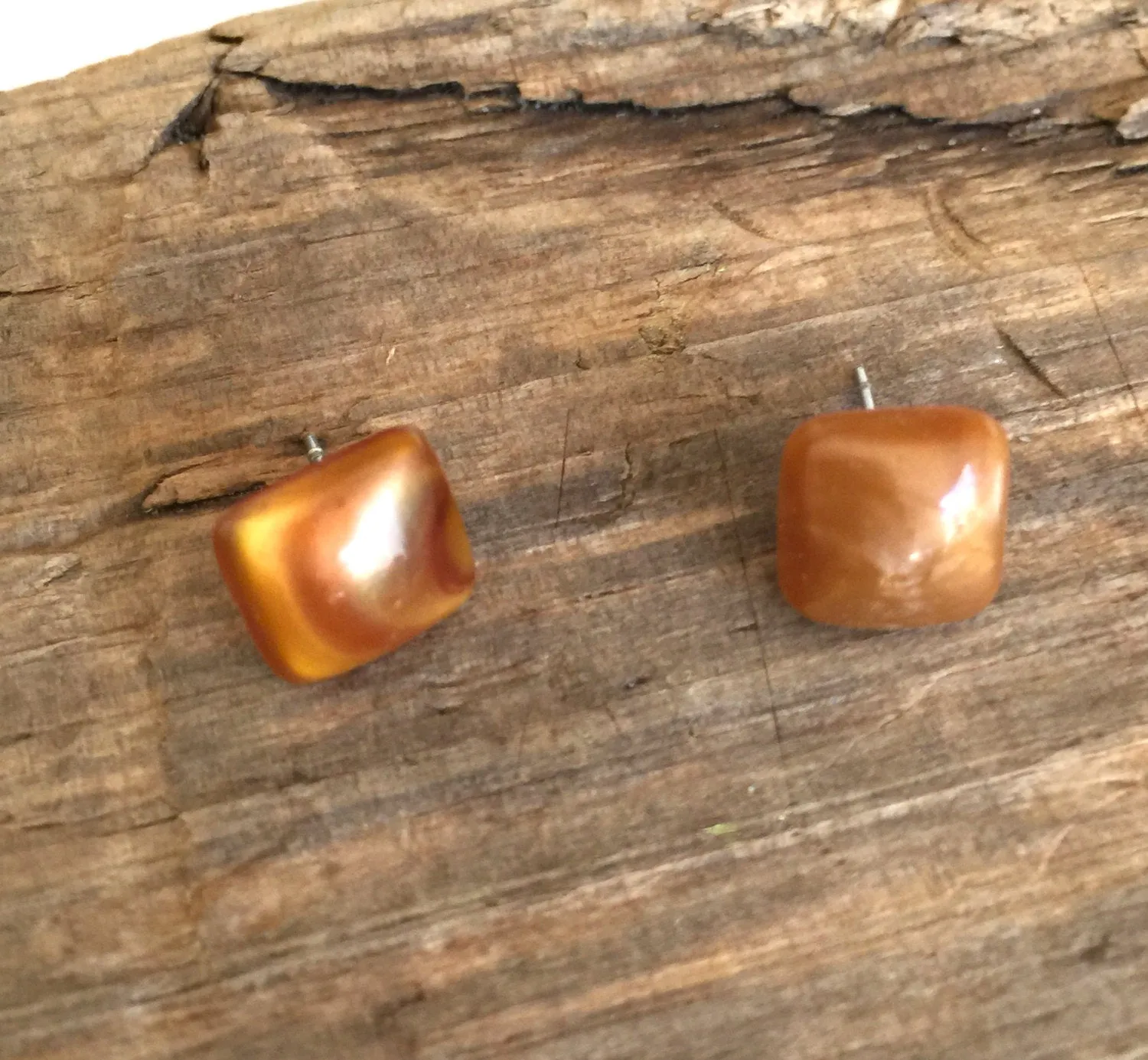 Copper Enamel Flat Square Stud Earrings