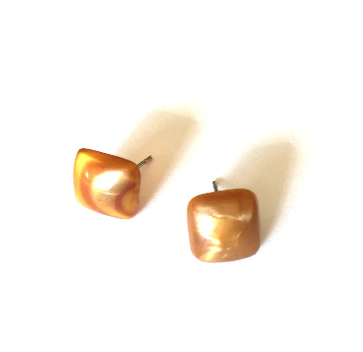Copper Enamel Flat Square Stud Earrings