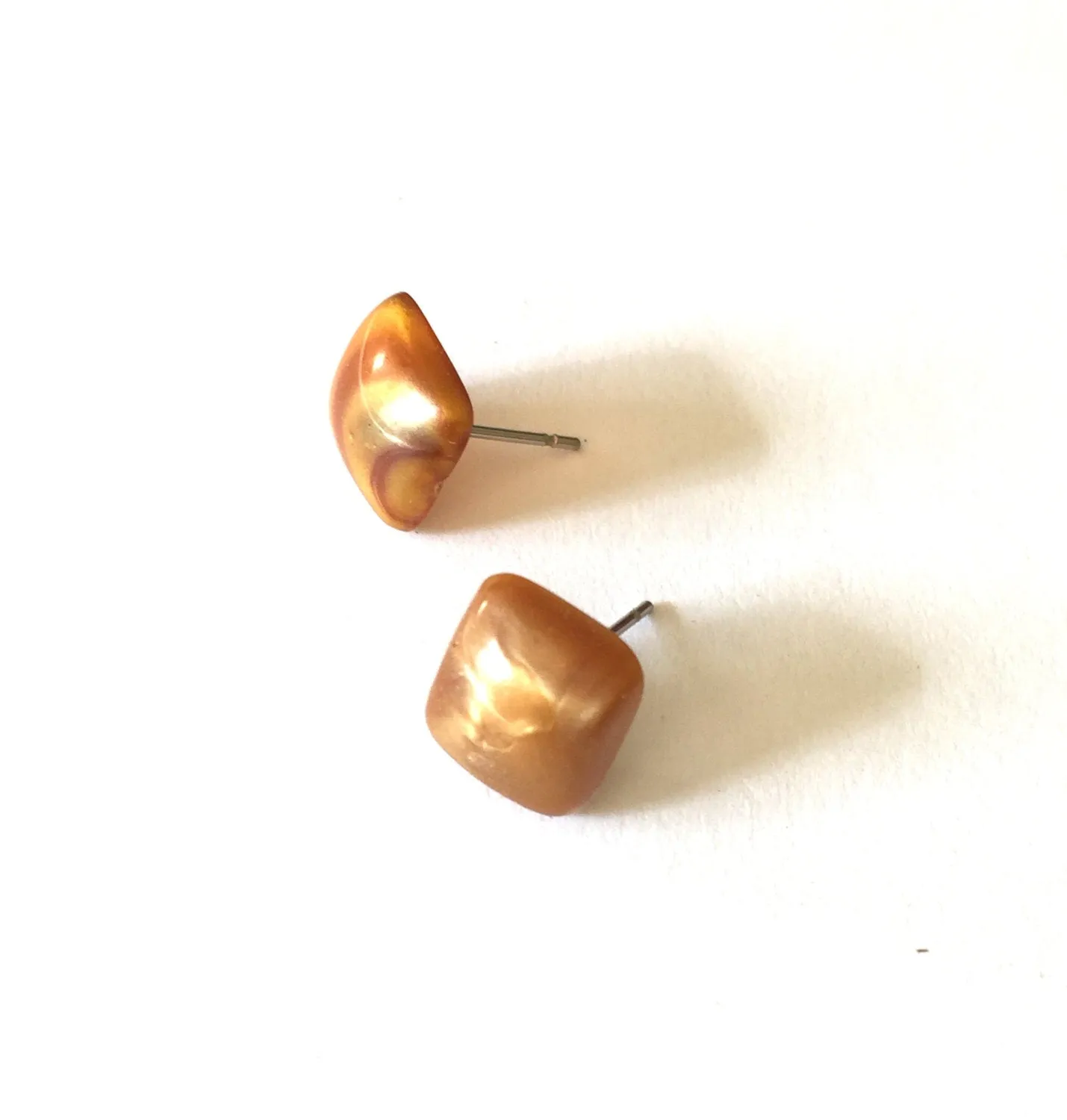 Copper Enamel Flat Square Stud Earrings