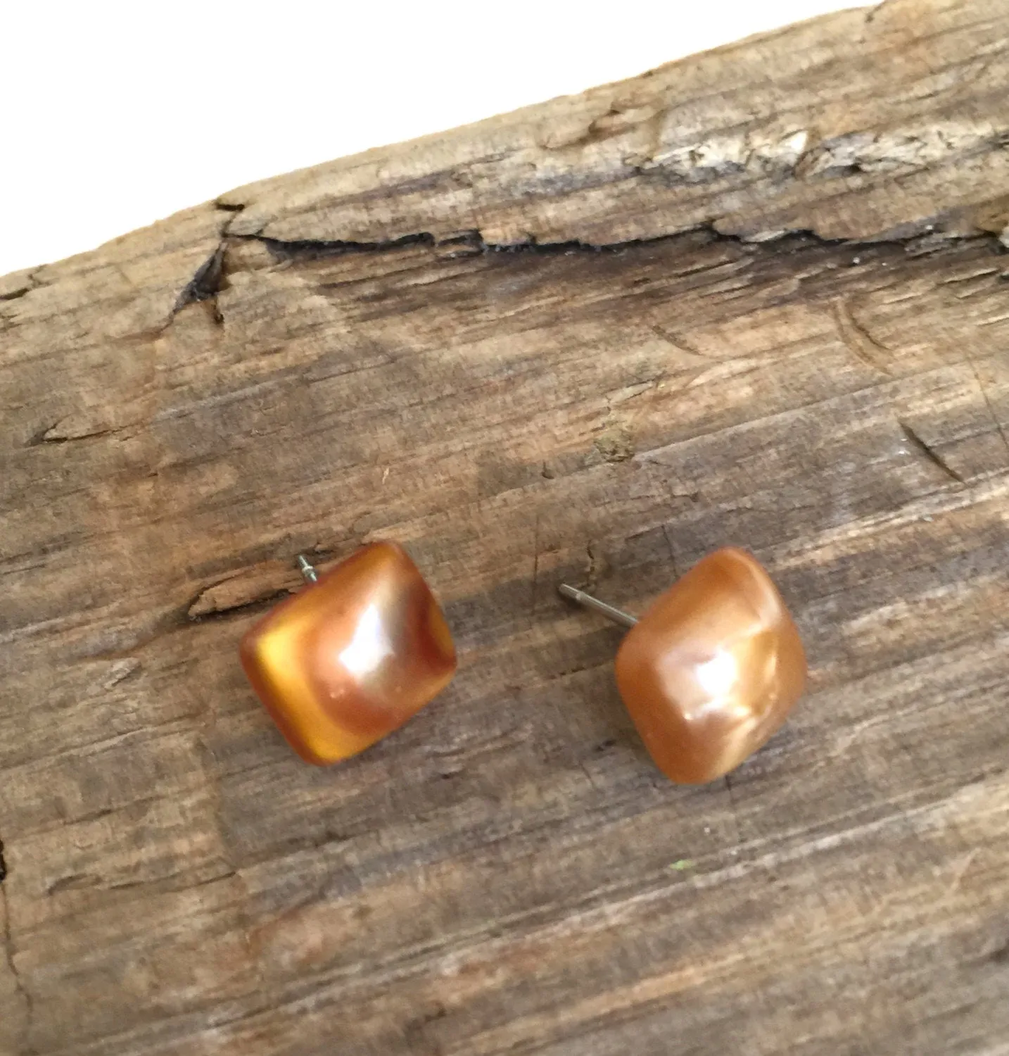 Copper Enamel Flat Square Stud Earrings