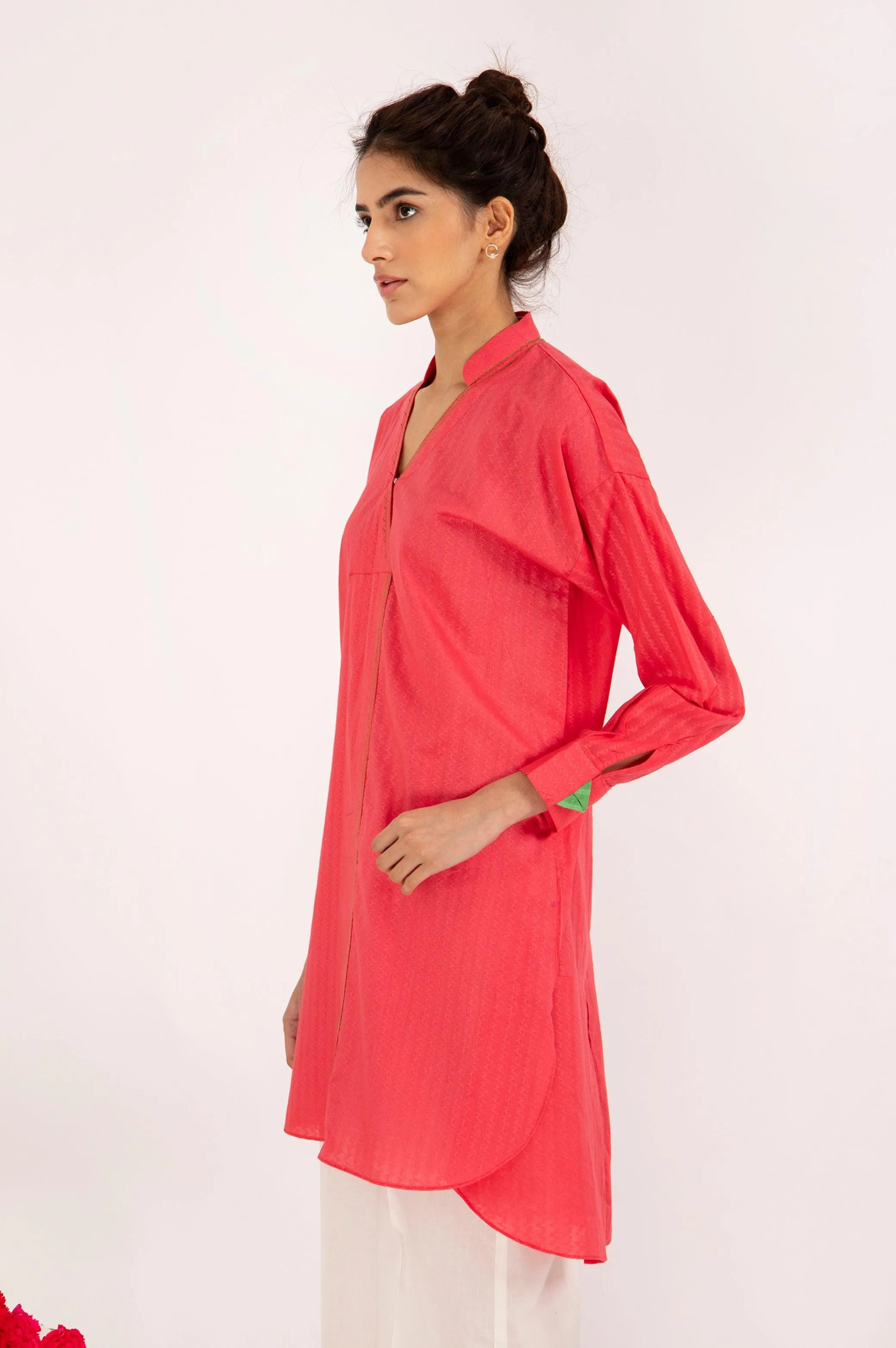 CORAL KURTA WITH CONTRAST STITCH