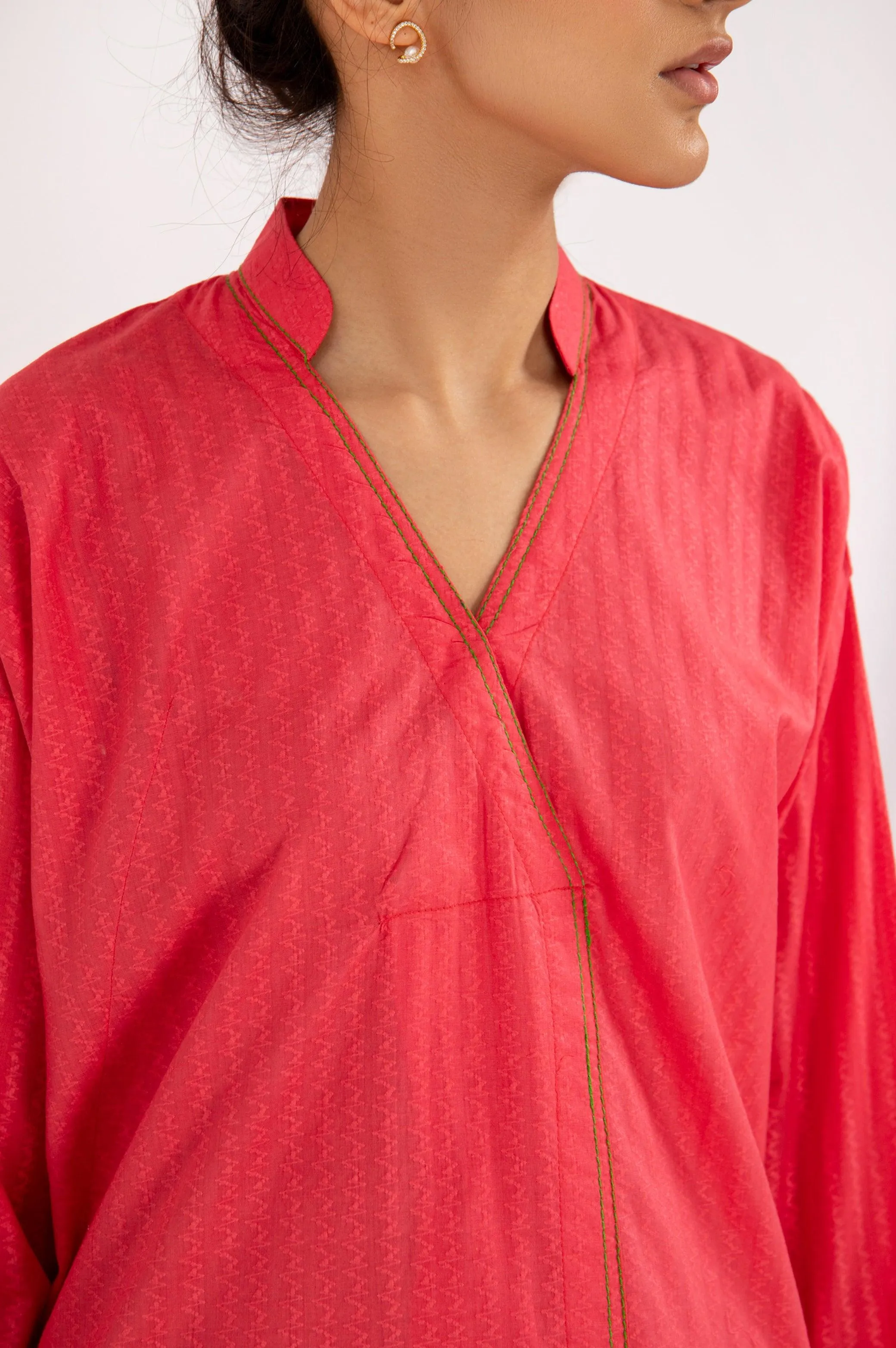 CORAL KURTA WITH CONTRAST STITCH