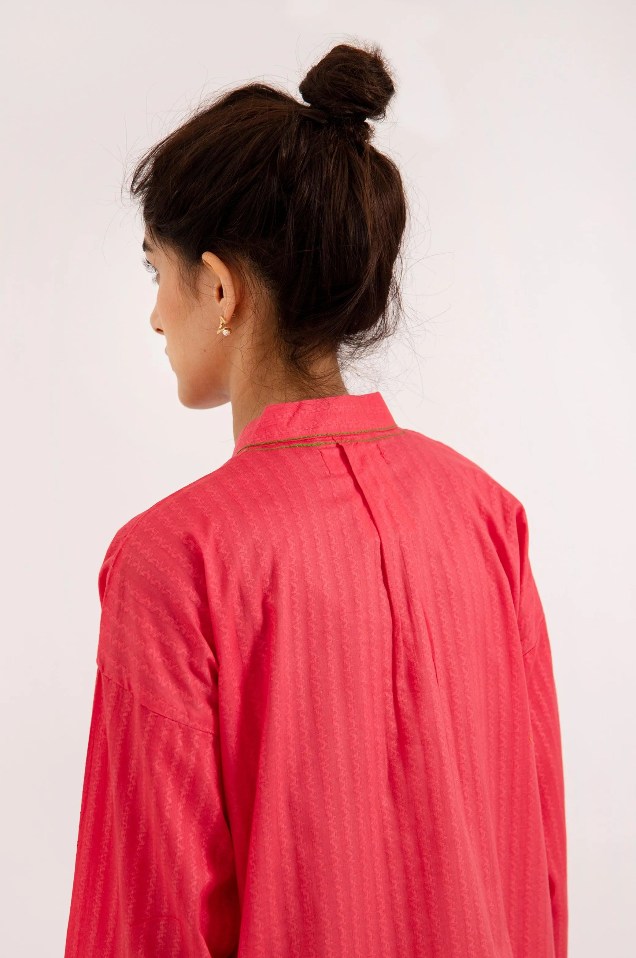 CORAL KURTA WITH CONTRAST STITCH