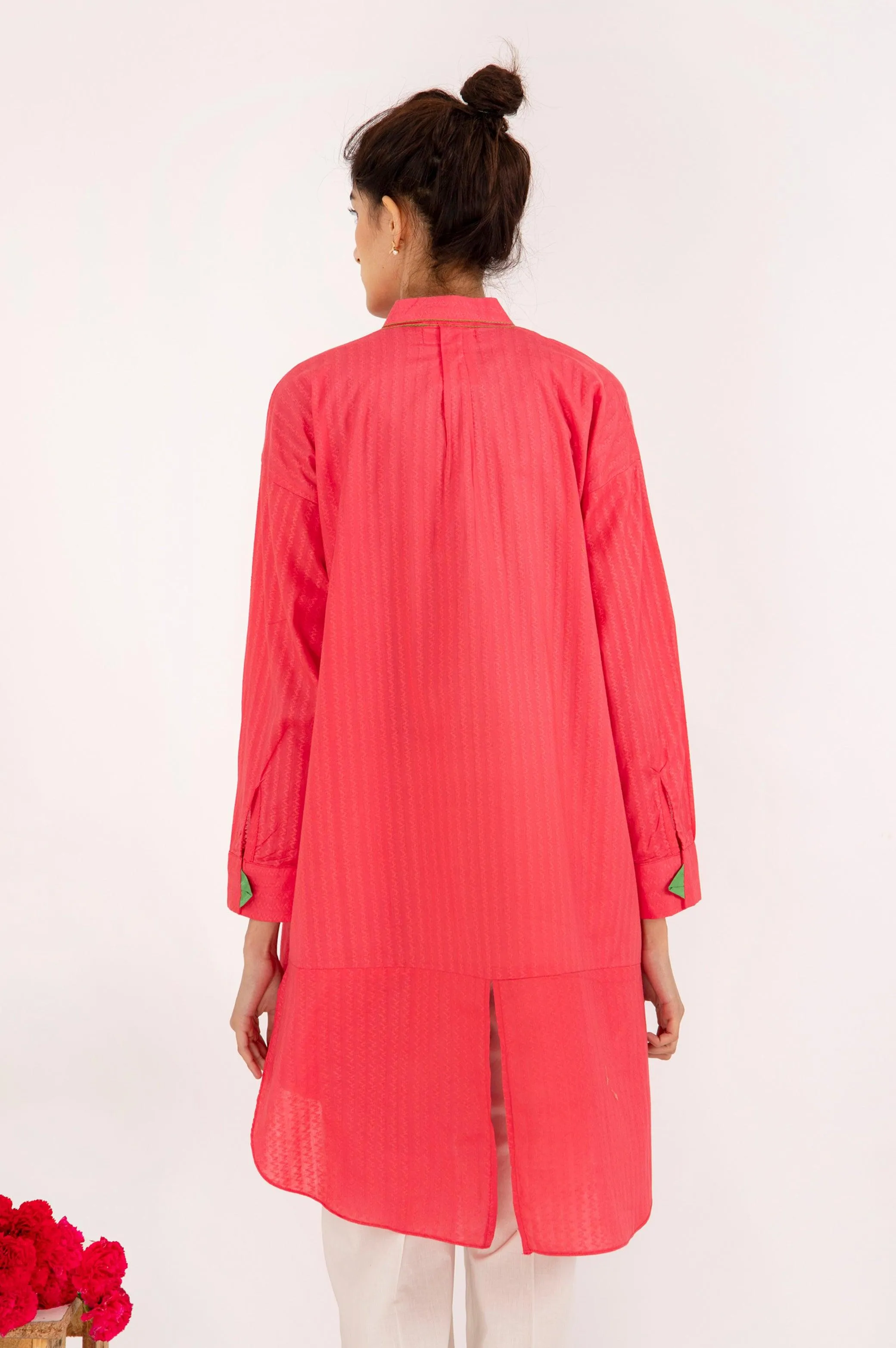 CORAL KURTA WITH CONTRAST STITCH