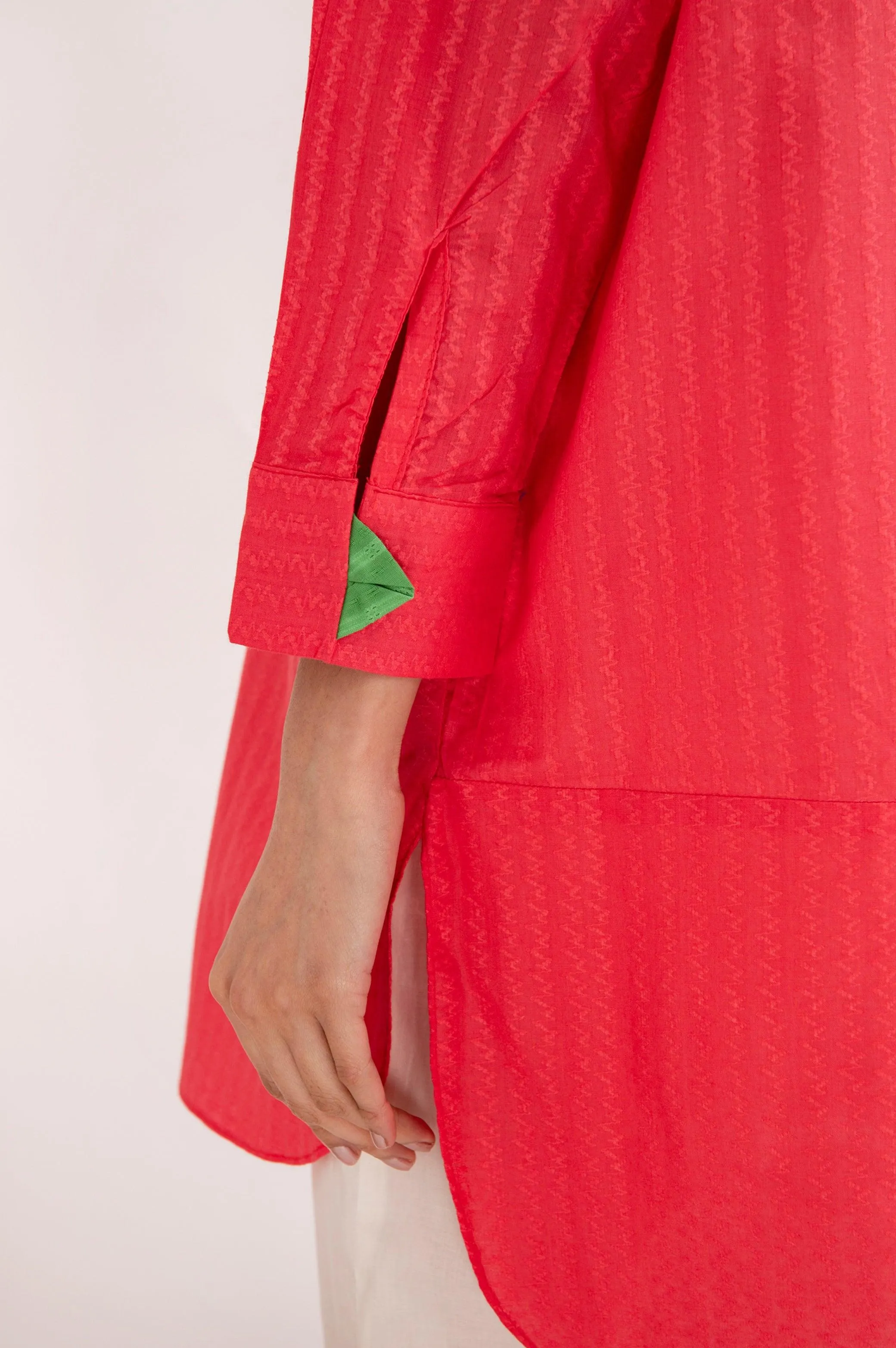 CORAL KURTA WITH CONTRAST STITCH