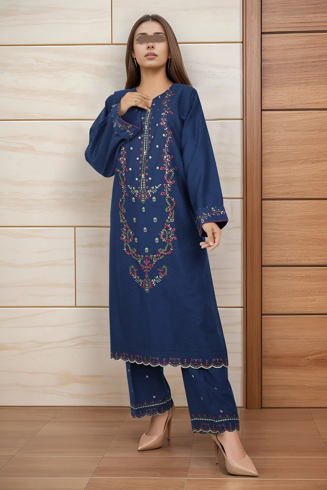 Cotton Jacquard Embroidered Stitched 2 Piece (Shirt/Trouser)
