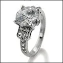 Cubic Zirconia 1.75 Round Center Pave Sides 14K White Gold Ring