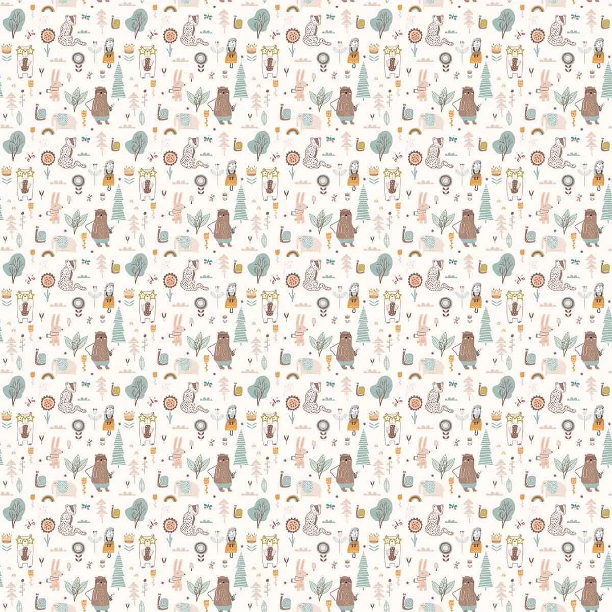 Cuddly Creatures Carousel, Cute Kids Wallpaper Design, Cream