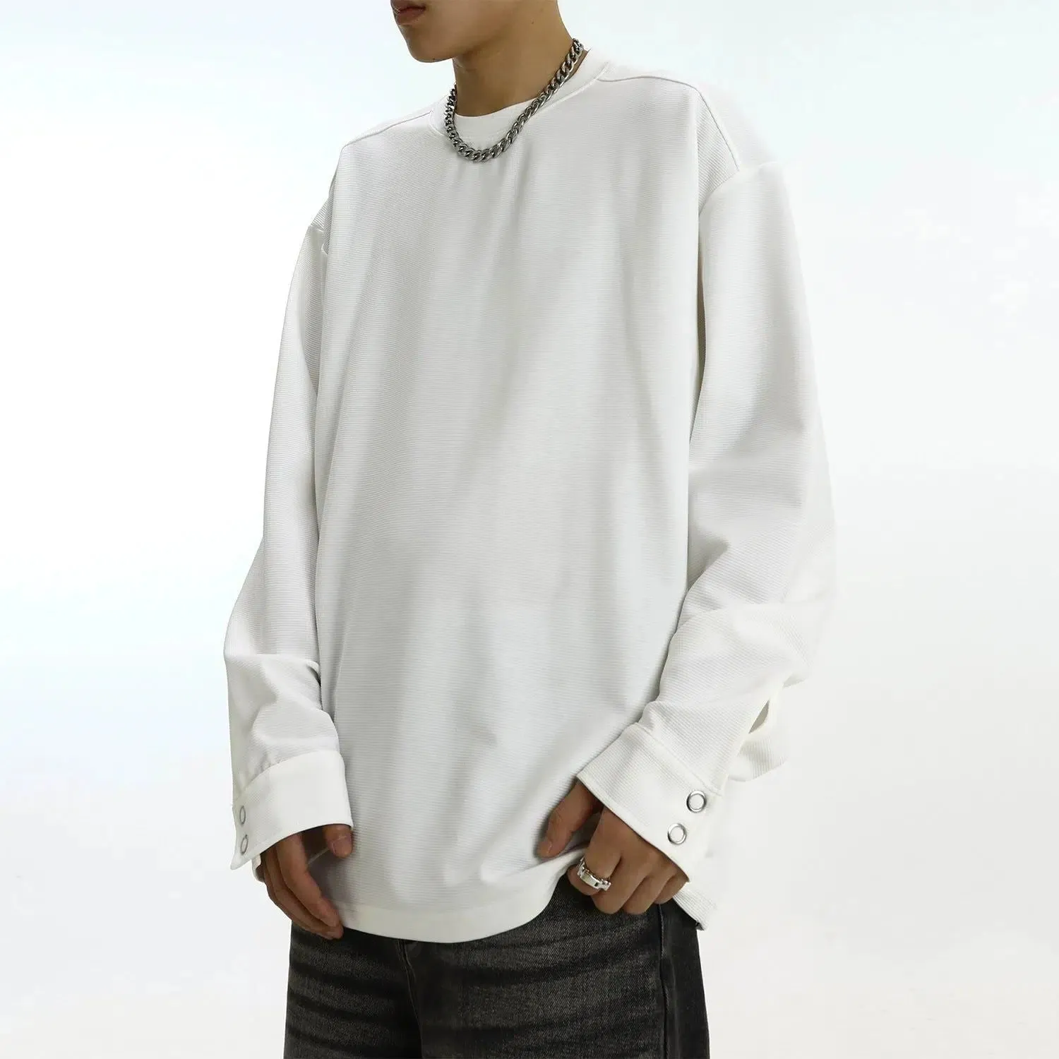 Cuff Buttons Lined Long Sleeve T-Shirt