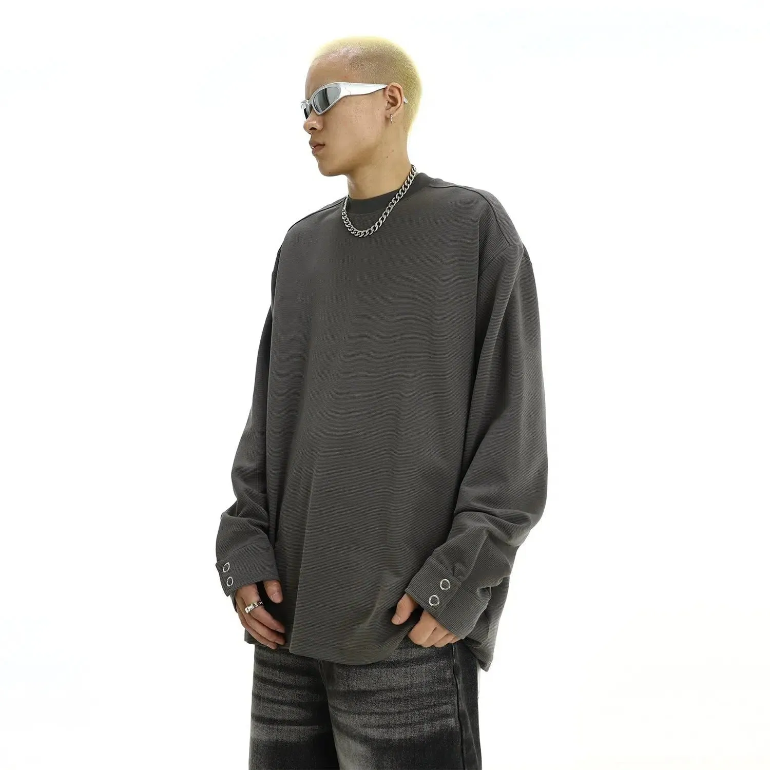 Cuff Buttons Lined Long Sleeve T-Shirt
