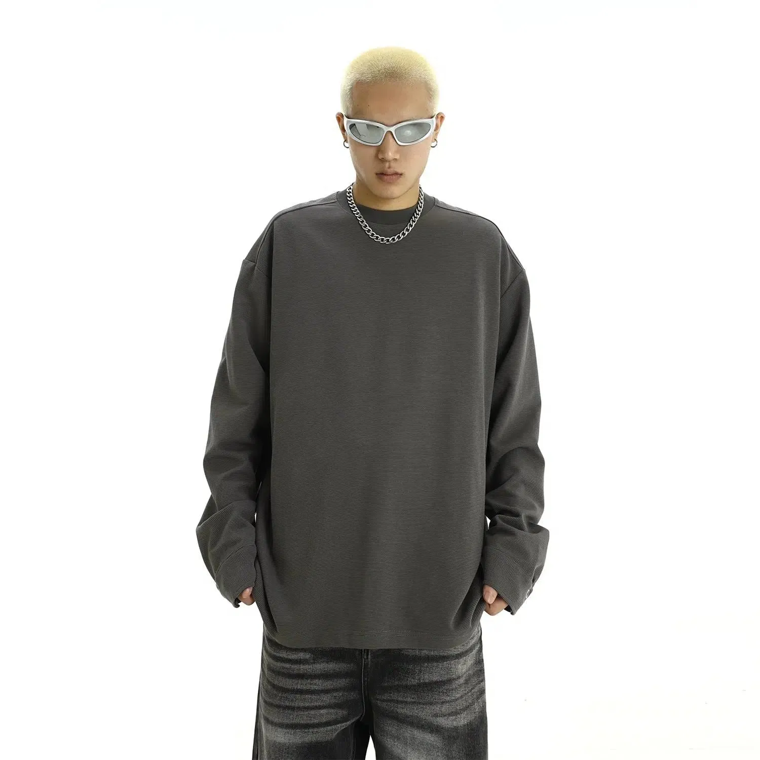 Cuff Buttons Lined Long Sleeve T-Shirt