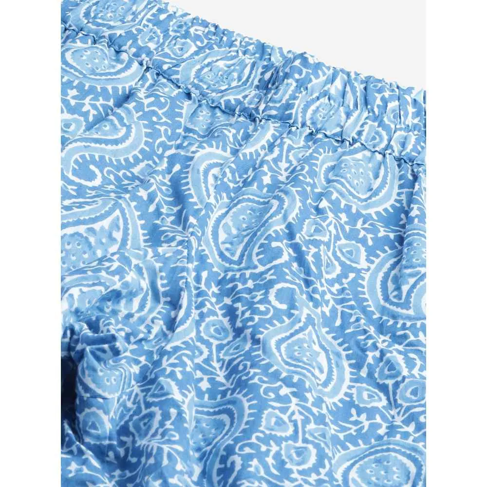 Divena Blue Printed Cotton Nightwear (Set of 2)
