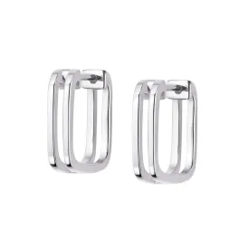 Double Square Huggie Hoop Earrings Sterling Silver
