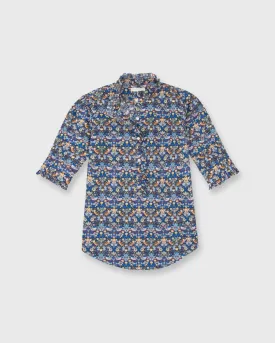 Elbow-Sleeve Frill Shirt in Blue/Gold Strawberry Thief Liberty Fabric